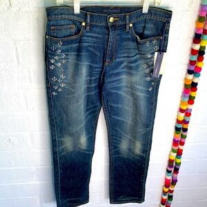 Juicy Couture High Rise Bleecker Slouchy Straight Jewel Sequins Jeans sz 30